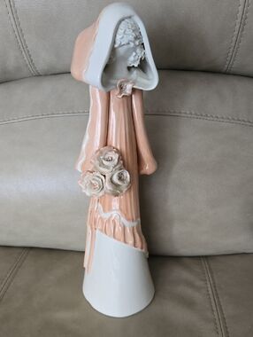 Paule Letebure Porcelain Peach White Sculpture Figurine - Woman In Cape Signed